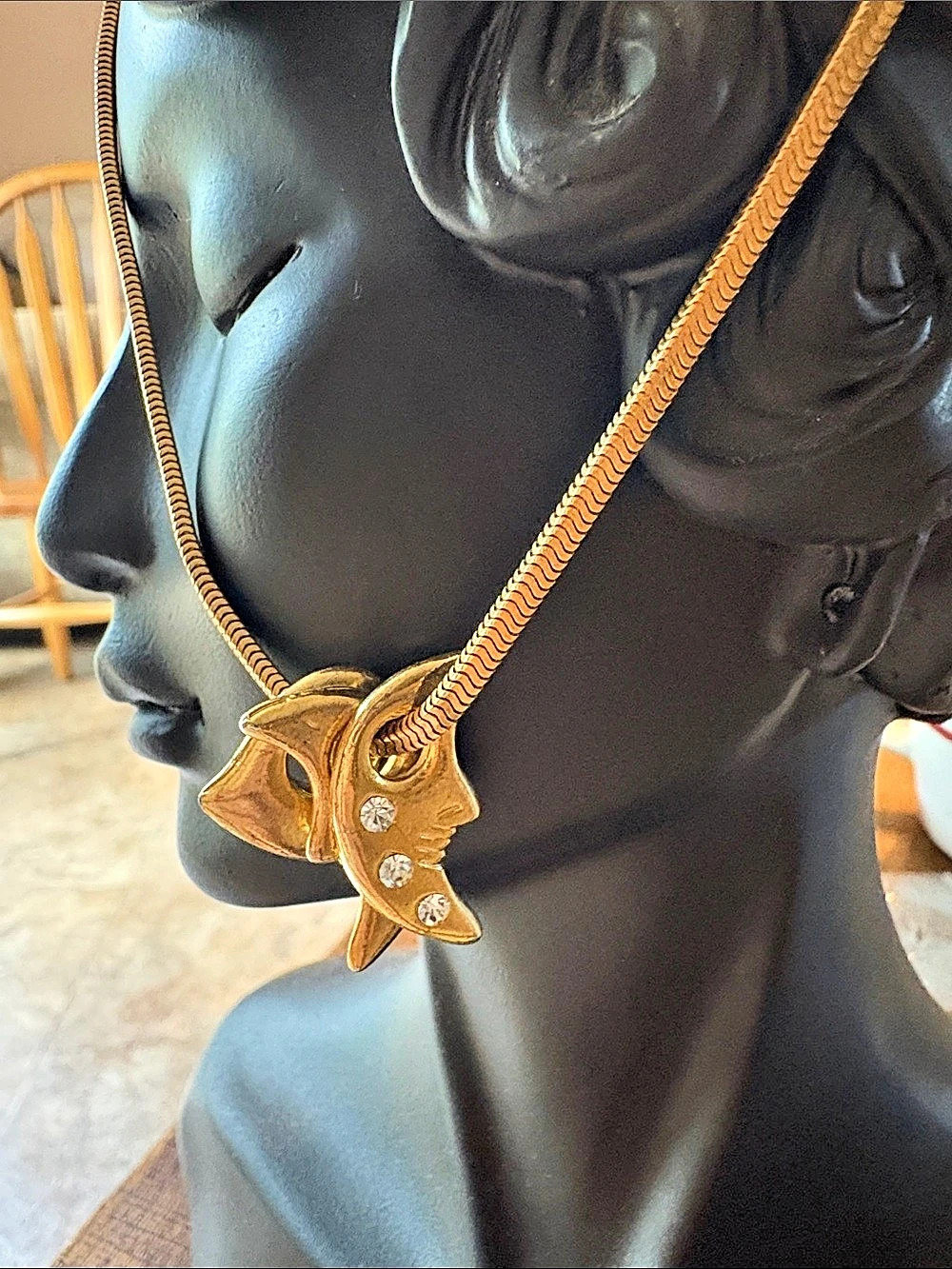 Vintage Gold-Tone Snake Chain Pendant Necklace